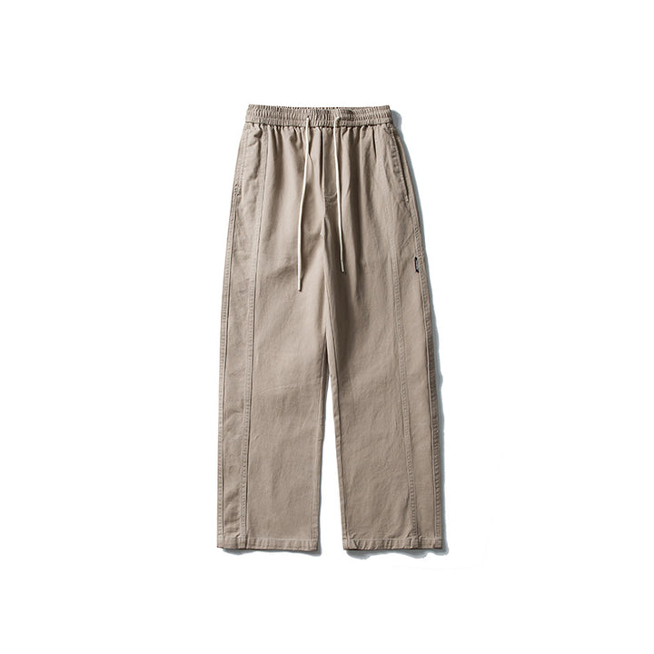 Herren Locker geschnittene Baumwoll-Canvas-Hose mit Tunnelzugbund, geradem Bein und Ziernaht-Details Echo Archiv