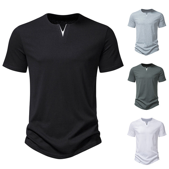Herren Kurzarm-Henley-T-Shirt mit kreativem V-Ausschnitt und angenehmem Tragegefühl Echoarchiv