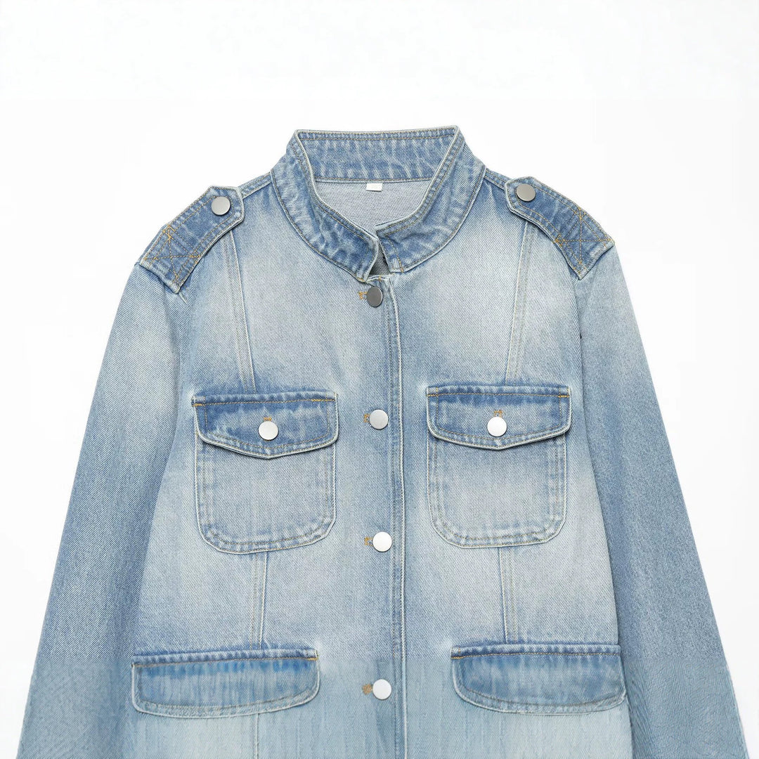 Damen Jeans-Kurzjacke im Utility-Stil mit Schulterklappen Echo Archiv