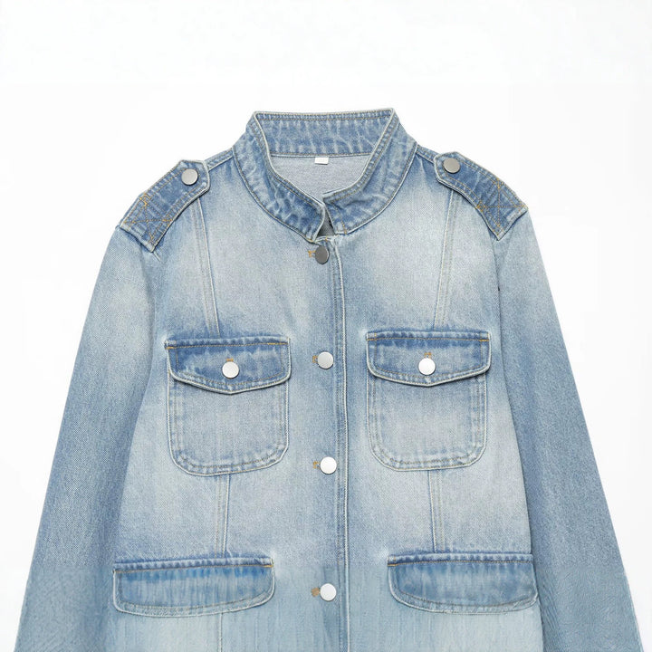 Damen Jeans-Kurzjacke im Utility-Stil mit Schulterklappen Echo Archiv