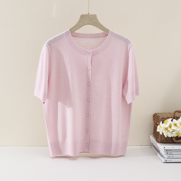 Damen Kurzarm-Feinstrick-Cardigan mit Rundhalsausschnitt und durchgehender Knopfleiste Echo Archiv