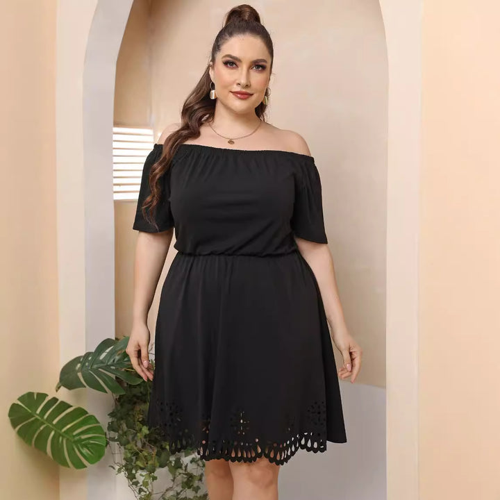 Damen Off-Shoulder Kleid mit dekorativem Lochmuster Echo Archiv