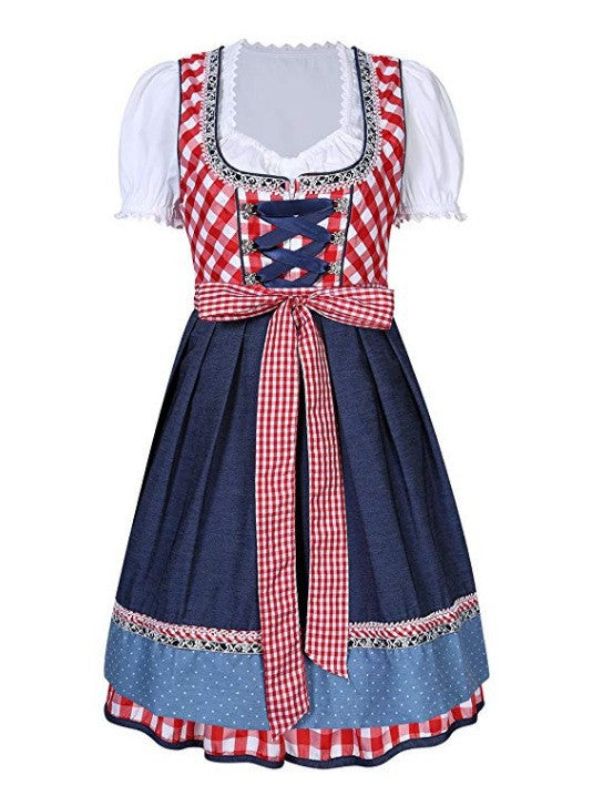 Damen  kurzes traditionelles Trachten Dirndl mit Herzausschnitt Schnürkorsett und karierter Schürze Echo Archiv