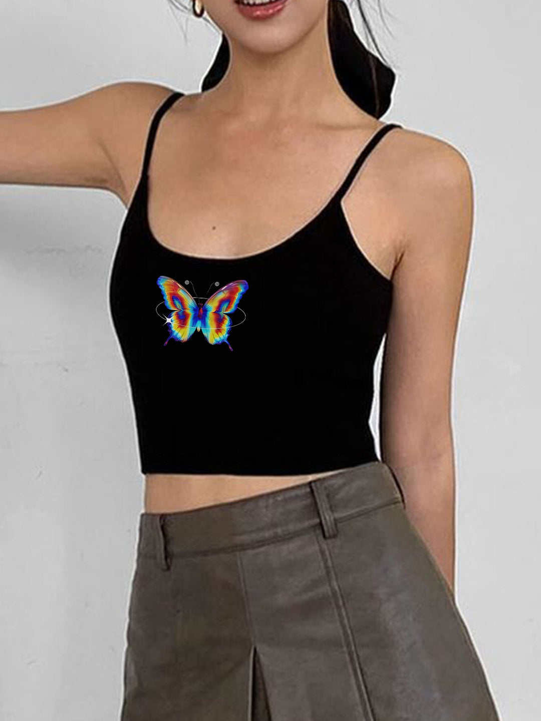 Damen Crop-Top mit motivierendem Statementdruck und feinen Spaghettiträgern Echo Archiv