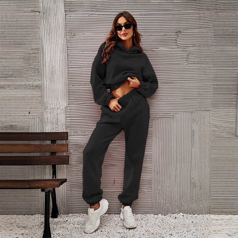 Damen nan Cropped-Hoodie-Set mit hohem Elastikbund und lässiger Jogginghose Echo Archiv