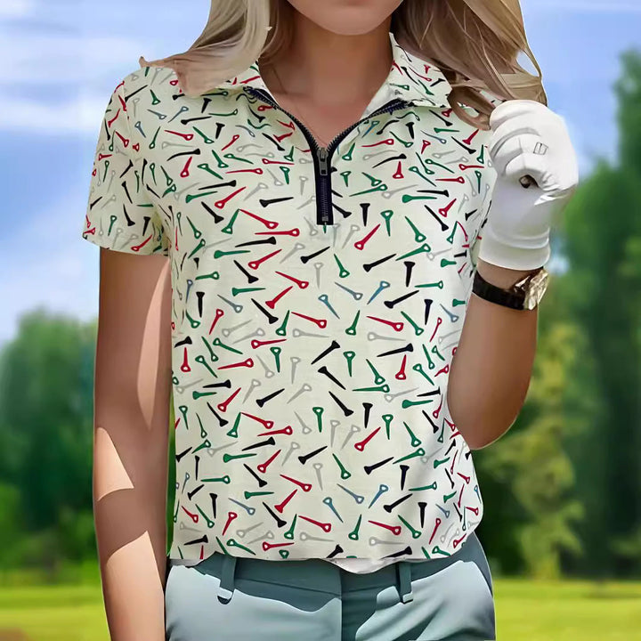 Damen Golfshirt mit modernem Muster und funktionalem Reißverschluss Echoarchiv