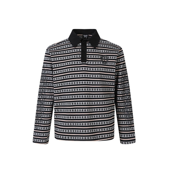 Unisex Langarm-Poloshirt mit Jacquard-Streifenmuster, Rippkragen und Logostick Echoarchiv