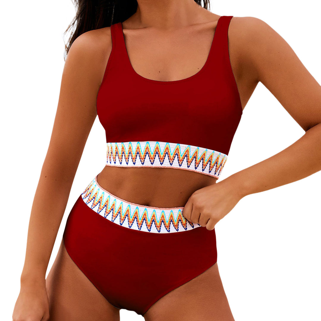 Damen Hoch tailliertes Bikini-Set mit modischem gestreiftem Bund Echo Archiv