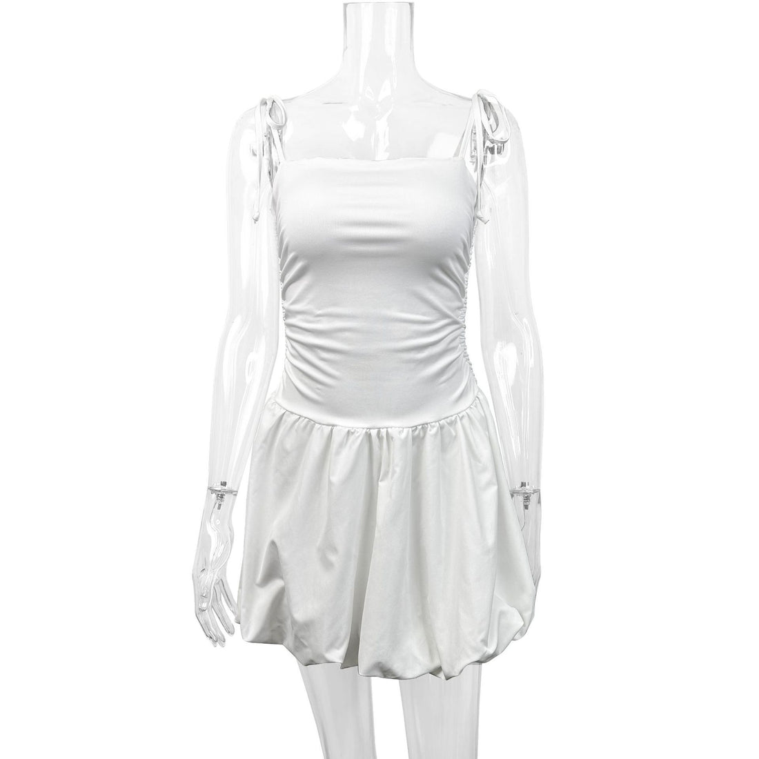 Damen verspieltes Minikleid mit Spaghetti-Trägern und gerafftem Rock – Élara