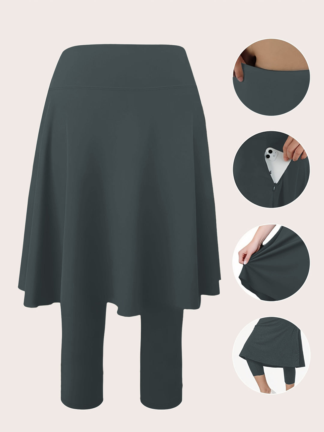 Damen Leggings mit integriertem Rock hoher Taillenbund und Seitentasche echoarchiv-