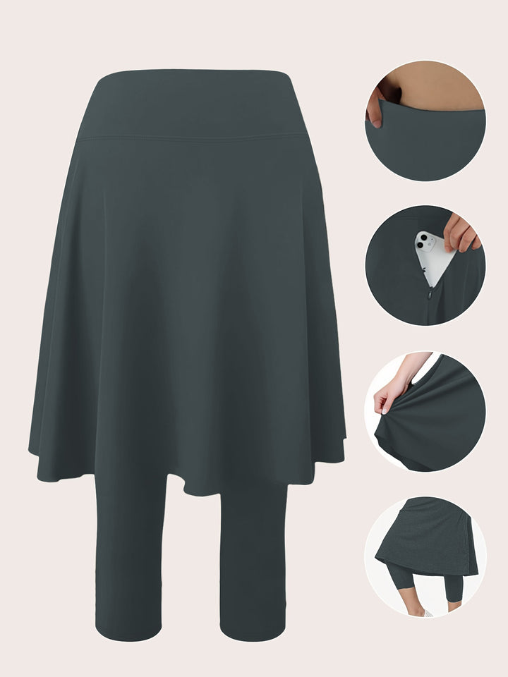 Damen Leggings mit integriertem Rock hoher Taillenbund und Seitentasche echoarchiv-