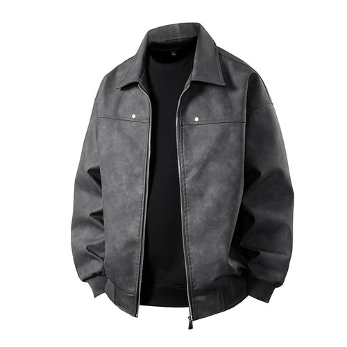 Herren Boxy-Suede-Überhemdjacke mit glatter Veloursleder‑Optik, verdecktem Reißverschluss & elastischen Bündchen Echoarchiv