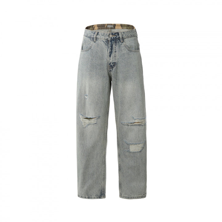 Herren Lässige Straight‑Leg Jeans mit Used‑Waschung und Destroyed-Details Echo Archiv