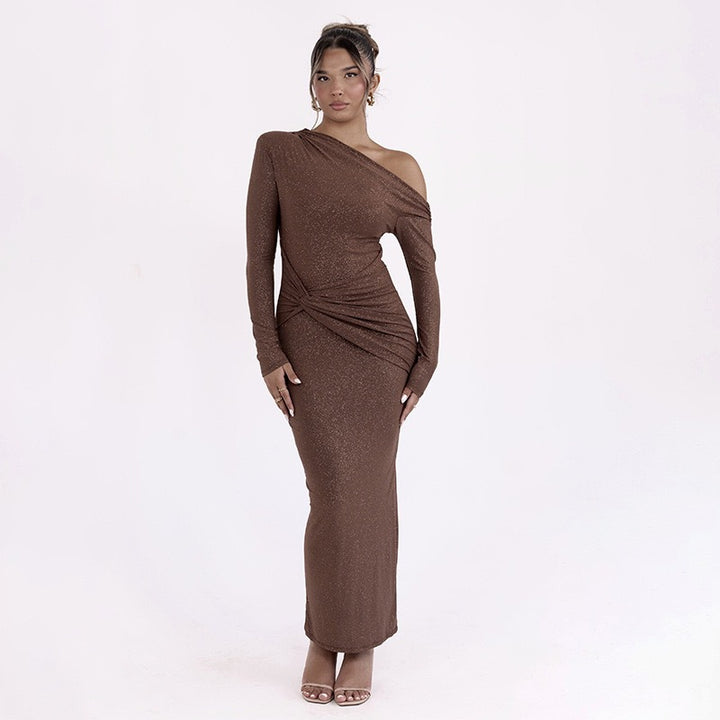 Damen Elegantes Wickel-Maxi-Kleid mit asymmetrischem Schnitt und langen Ärmeln Echo Archiv