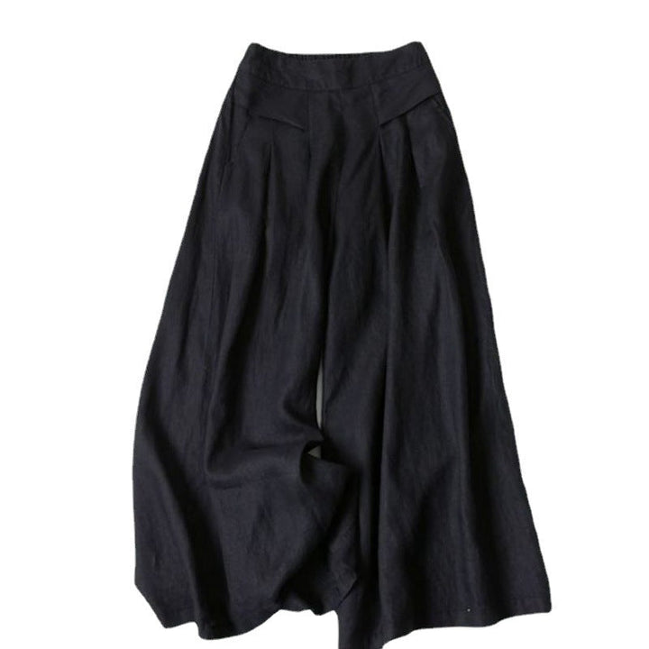 Damen Weit geschnittene Leinenhose mit hohem Bund und eleganten Falten Echoarchiv