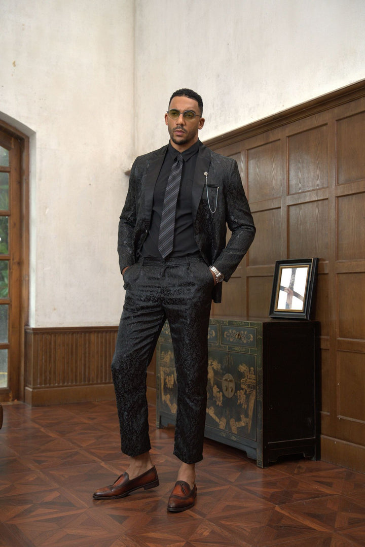 Herren festliches Anzugset mit floralem Jacquard-Muster Echoarchiv