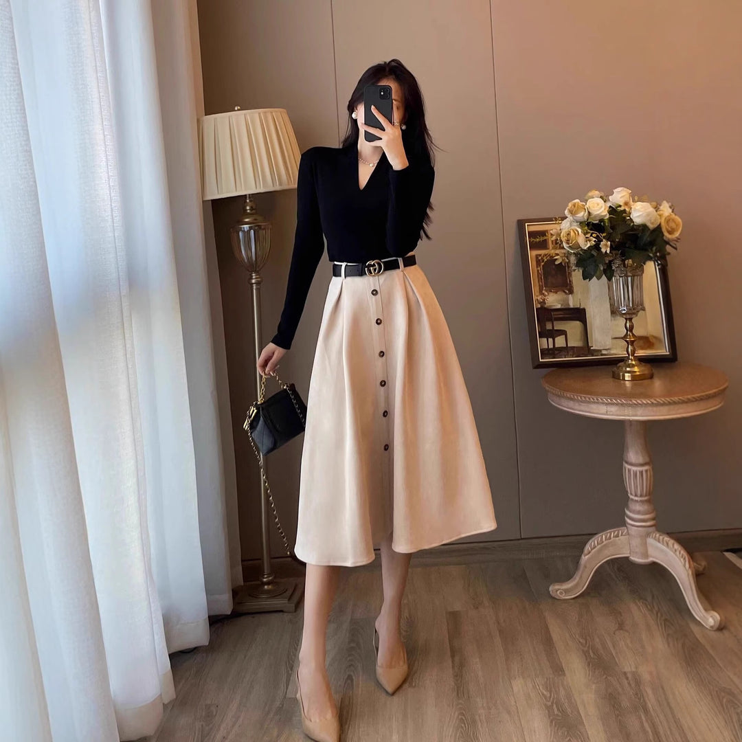 Damen Elegantes Midikleid mit Knopfleiste Echoarchiv