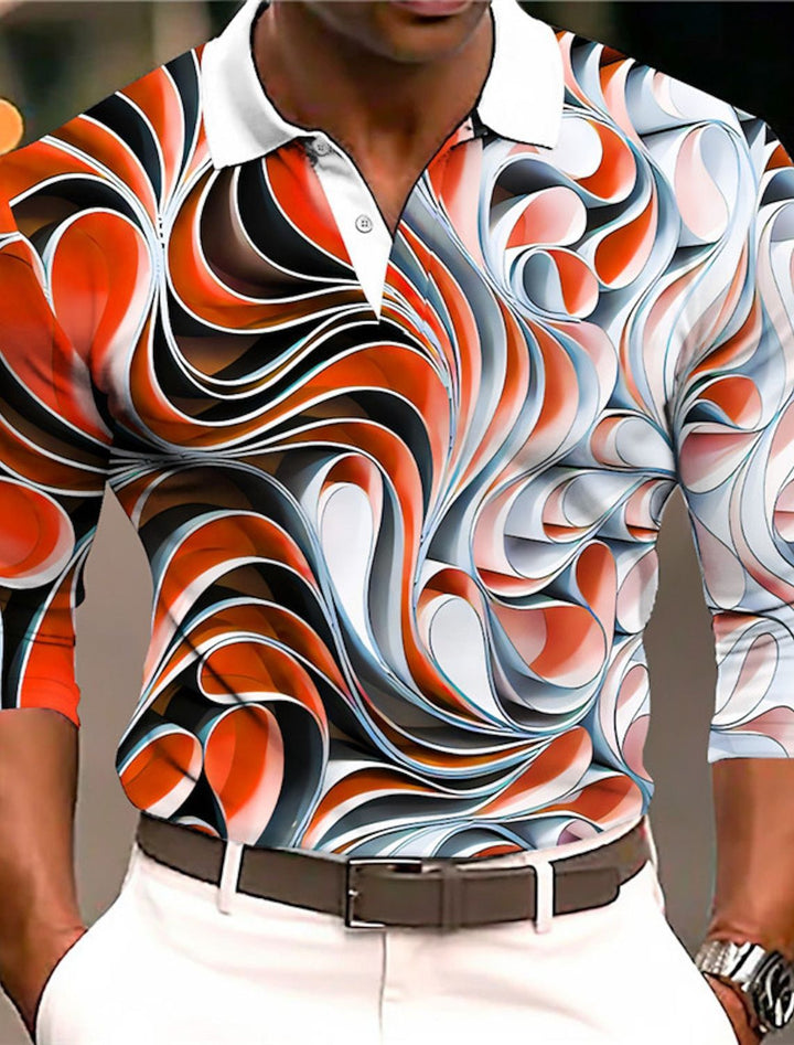 Herren Kurzarm-Poloshirt mit modernem Wellenmuster und kontrastierenden Details Echoarchiv