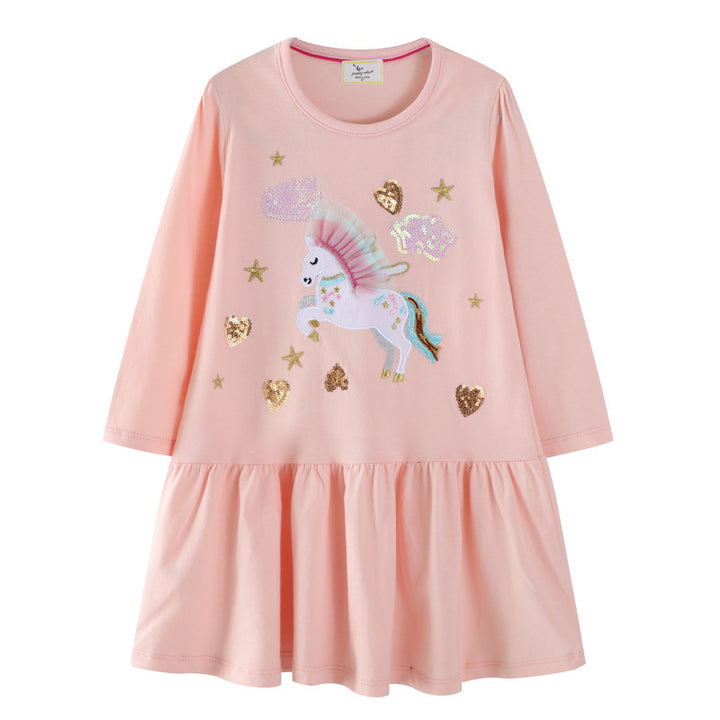 Mädchen Sweatkleid mit buntem Einhorn-Design und Glitzerapplikationen Echo Archiv