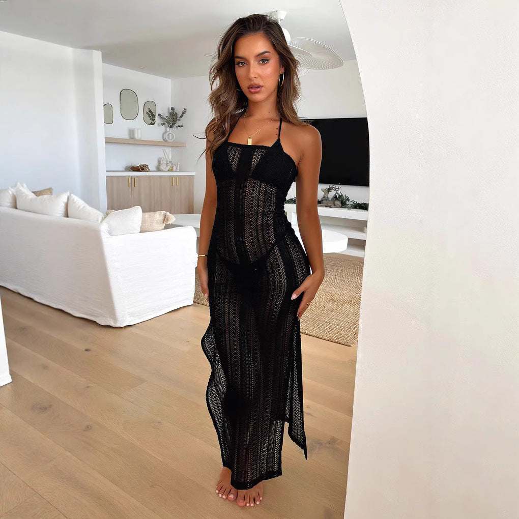 Damen luftiges Strandkleid mit feinen Häkelmustern und verstellbaren Trägern Echo Archiv