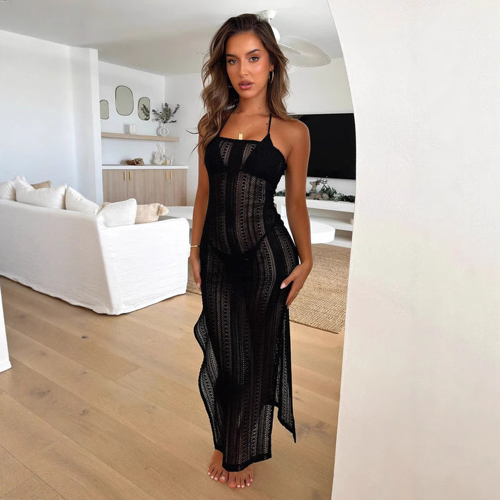 Damen luftiges Strandkleid mit feinen Häkelmustern und verstellbaren Trägern Echo Archiv