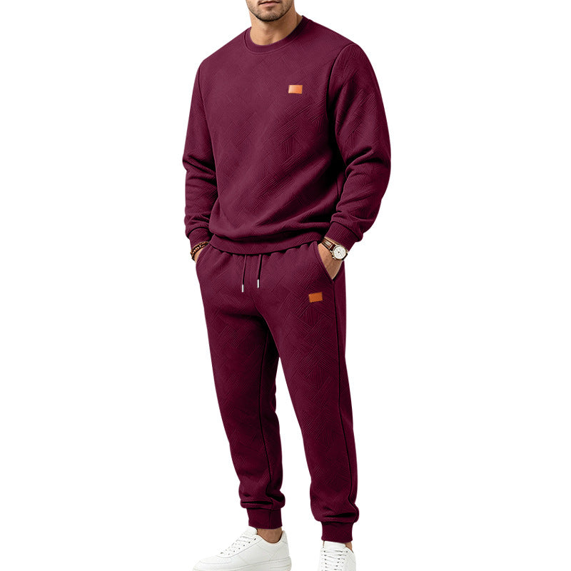 Herren Gemustertes Komfort-Sweatset mit Rundhals-Sweatshirt und Kordel-Jogginghose Echoarchiv