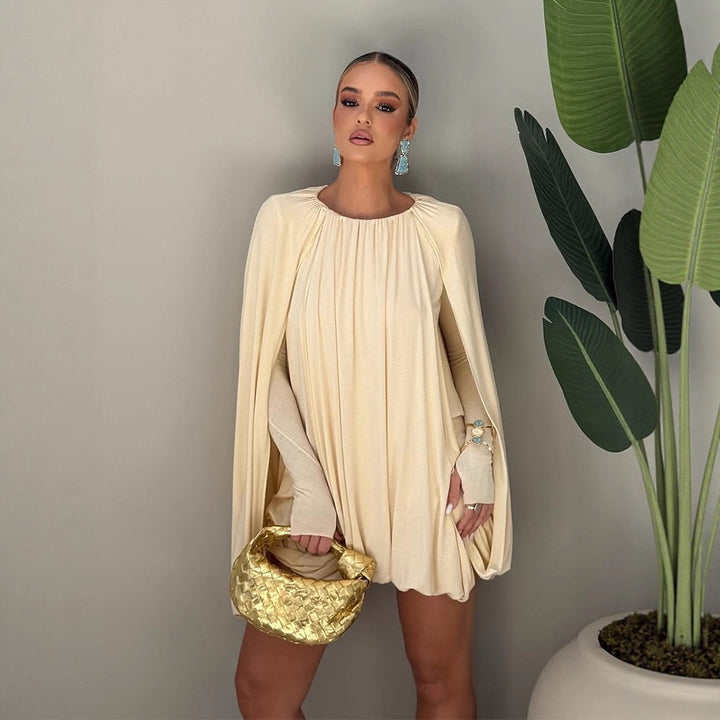 Damen Plissiertes Cocktail-Minikleid mit langen eng anliegenden Ärmeln und balloniertem Saum Echo Archiv