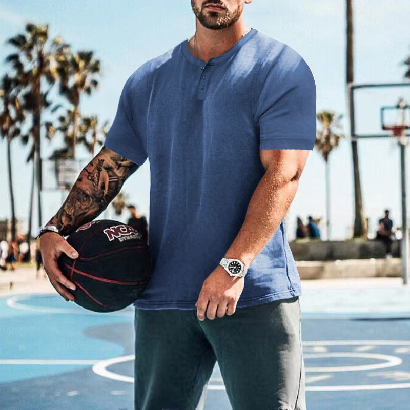 Herren lässiges Kurzarm-Henley-Shirt mit hochwertigem Baumwoll-Mix und praktischem Knopfdesign Echoarchiv
