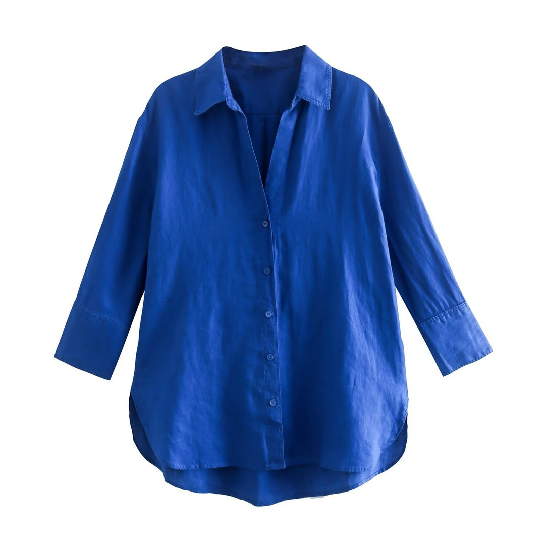Damen Leichtes Oversize‑Hemd mit hohem Rückensaum, Leinenoptik und verdeckter Knopfleiste Echo Archiv