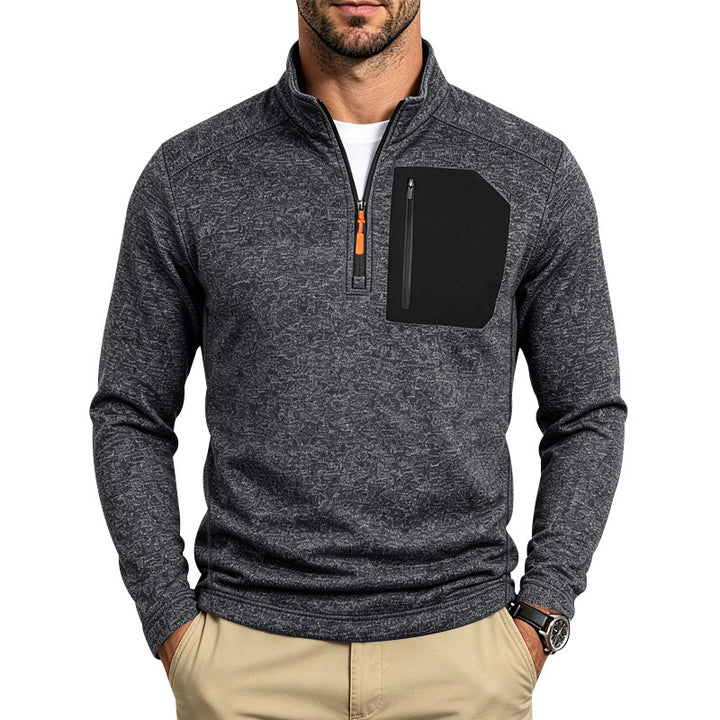 Herren Texturierter Troyer-Pullover mit halbem Reißverschluss und Brust-Zip-Tasche Echoarchiv