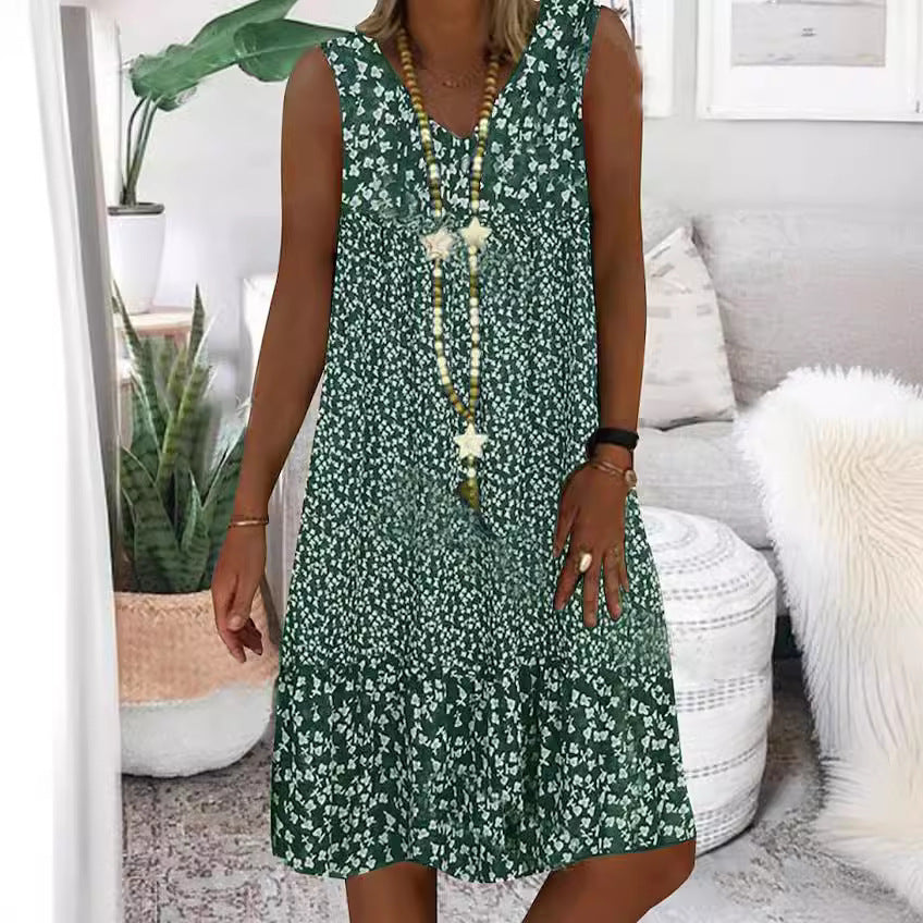 Damen luftiges Freizeitkleid mit verspieltem Blumenmuster und fließender Silhouette Echoarchiv