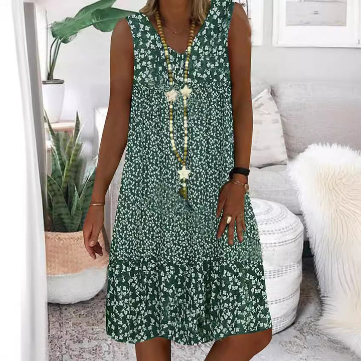 Damen luftiges Freizeitkleid mit verspieltem Blumenmuster und fließender Silhouette Echoarchiv