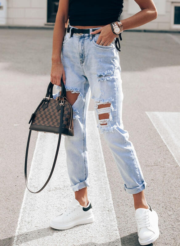 Damen Ripped Boyfriend JEchoarchivns im lässigen Vintage-Stil mit hohem Bund Echoarchiv