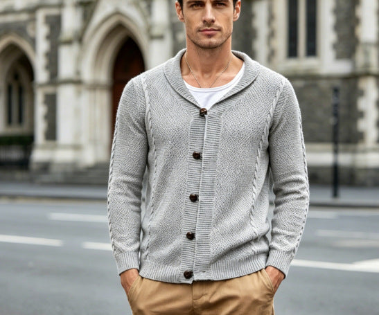 Herren Feinstrick-Cardigan mit Schalkragen, Karabiner-Verschlüssen und Strukturstrick Echo Archiv