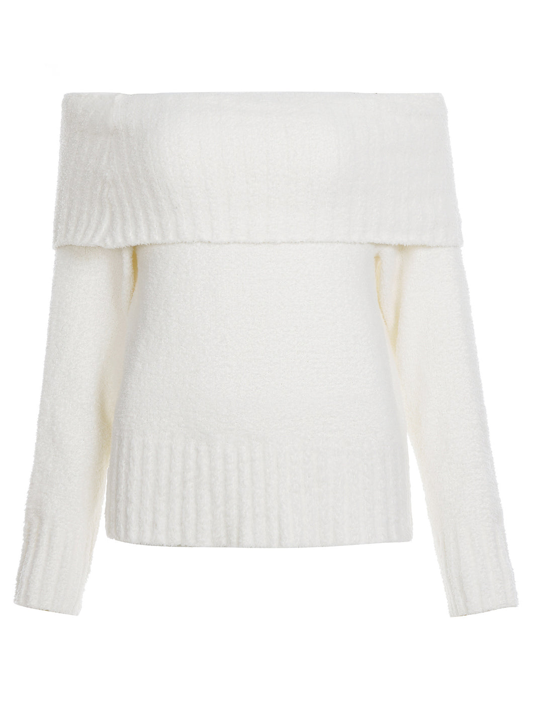 Damen Schulterfreier flauschiger Strickpullover mit breitem Umschlagkragen Echo Archiv