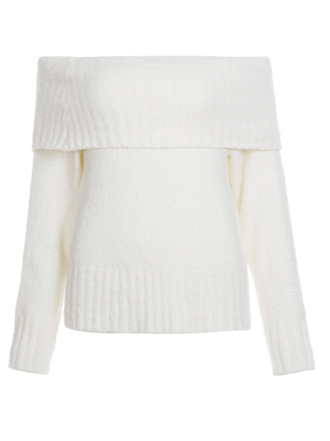 Damen Schulterfreier flauschiger Strickpullover mit breitem Umschlagkragen – Mavelle