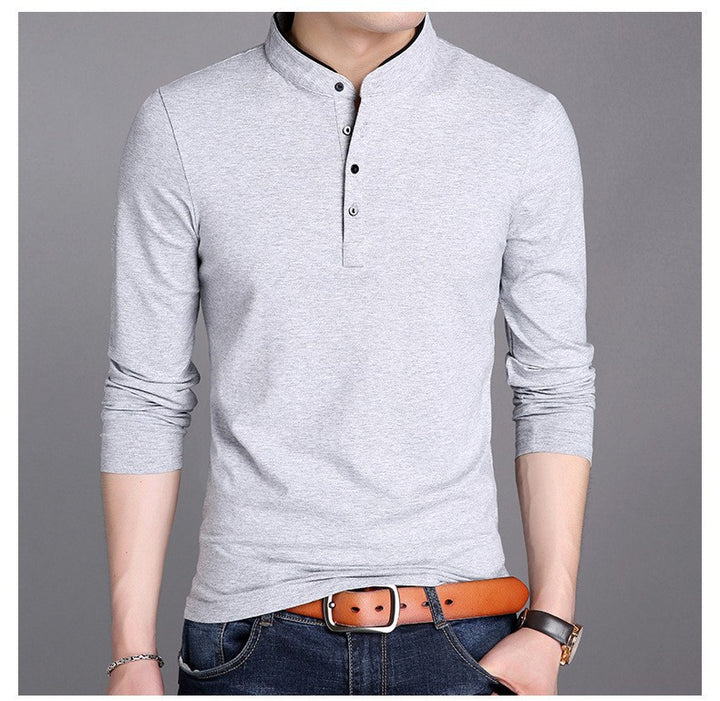Herren langärmliges Polohemd mit modernem Stehkragen und eleganten Knopfdetails Echoarchiv