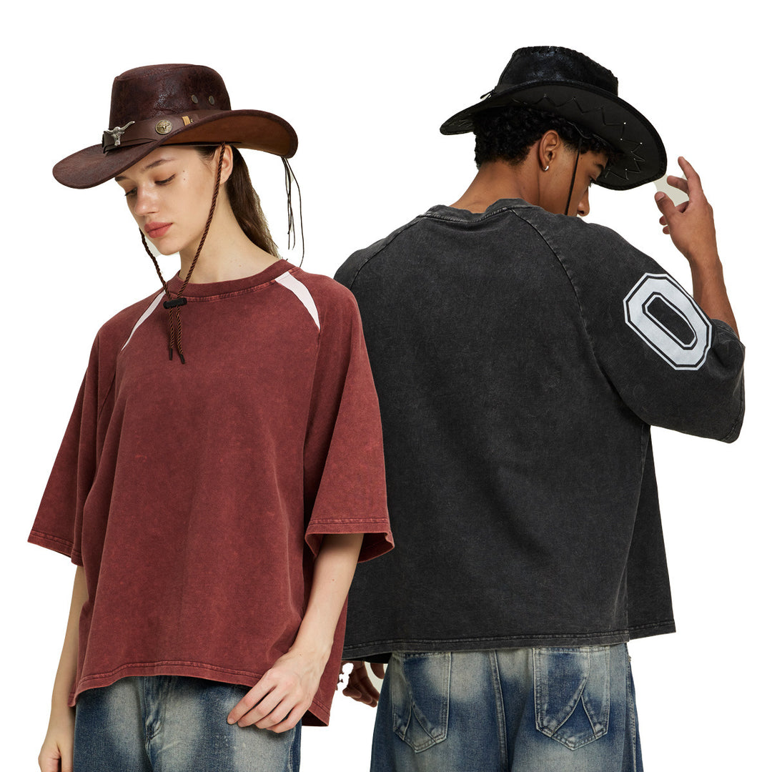 Herren Oversize Raglan-T-Shirt mit Vintage-Waschung und Kontrastbesatz Echo Archiv