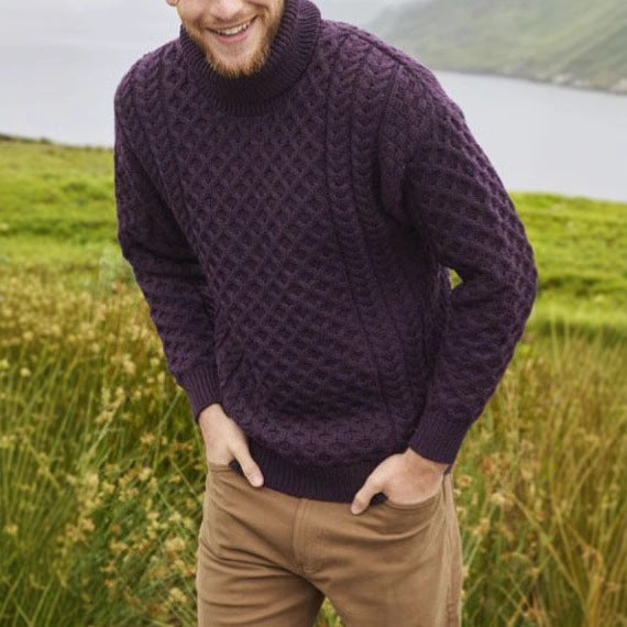 Herren Strickpullover mit Stehkragen und Kabelmuster – Norvane