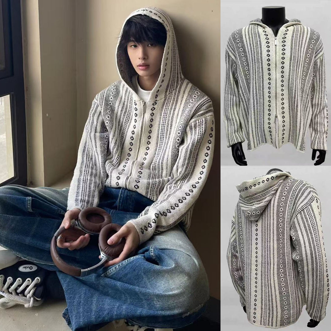 Herren Urbaner Strickpullover mit Kapuze und grafischem Design Echoarchiv