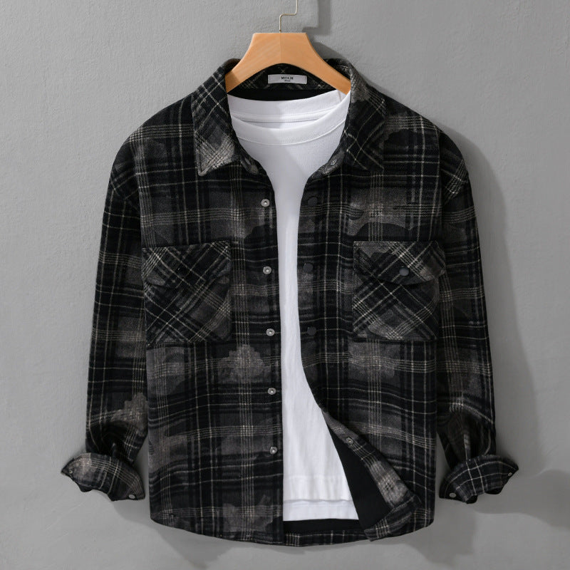 Herren Kariertes Overshirt aus flauschigem Flanell mit Brusttaschen Echoarchiv