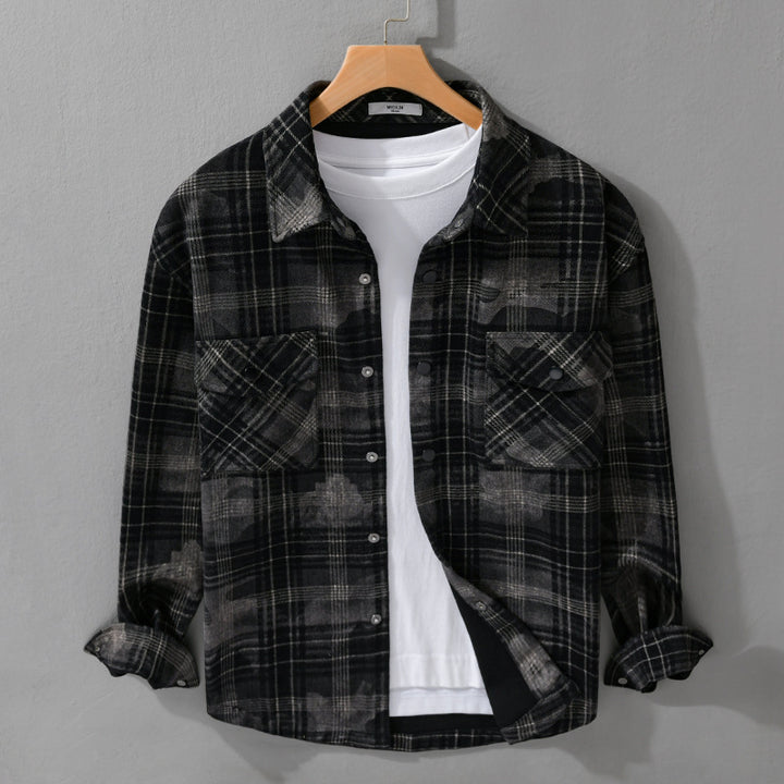 Herren Kariertes Overshirt aus flauschigem Flanell mit Brusttaschen Echoarchiv