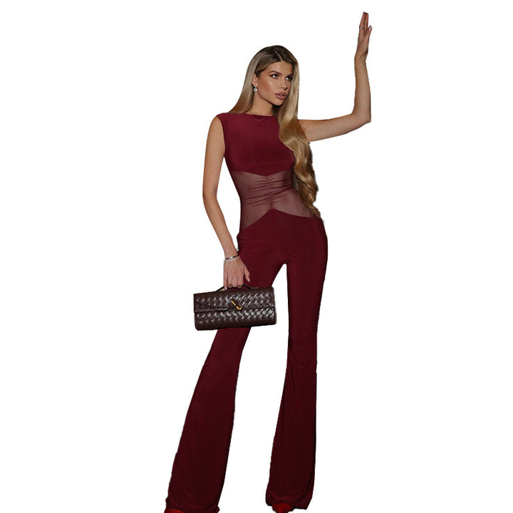 Damen Eleganter Jumpsuit mit transparenten Einsätzen und weitem Bein Echo Archiv