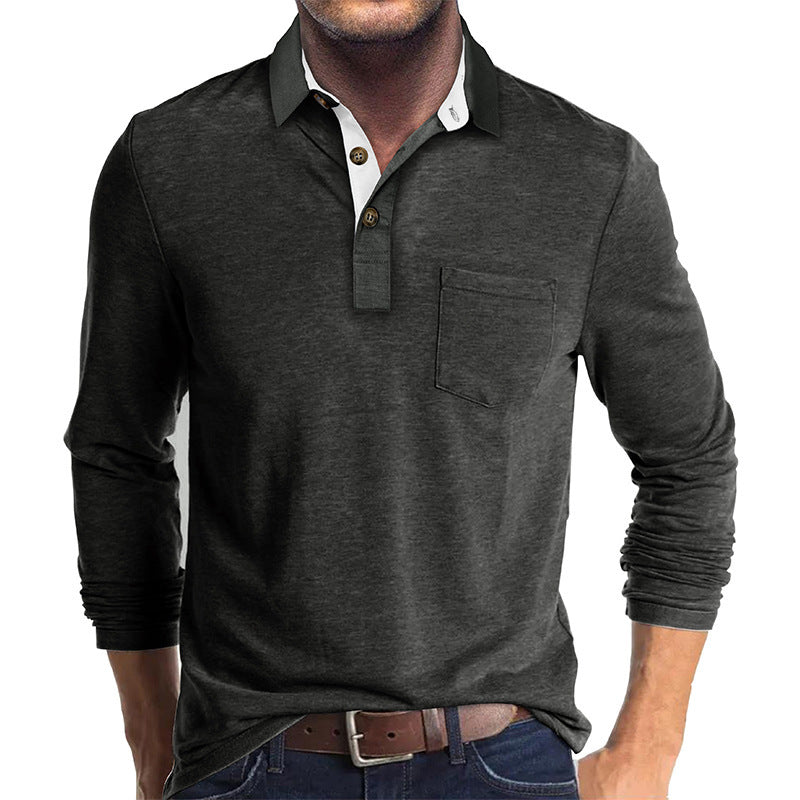 Herren Poloshirt mit langen Ärmeln und Brusttasche Echoarchiv