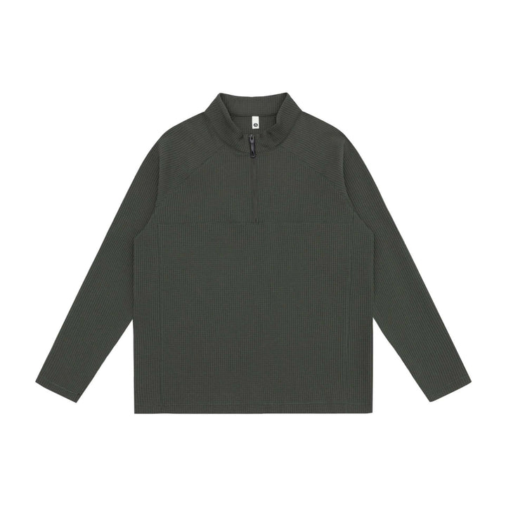 Unisex Waffelstrick-Halbzip-Pullover mit Troyerkragen und Raglanärmeln Echoarchiv