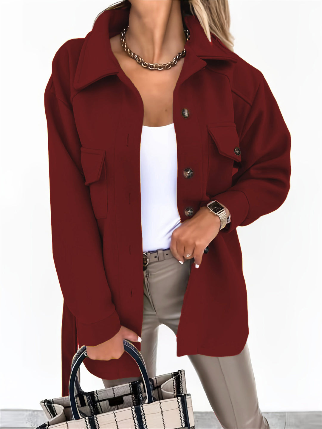 Damen Oversize-Hemdenjacke mit aufgesetzten Klappentaschen Echoarchiv