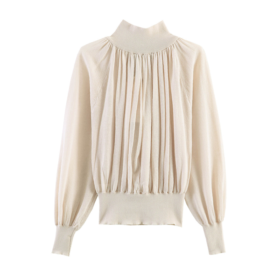 Damen Plissierter Feinstrick-Pullover mit Stehkragen und Ballonärmeln Echo Archiv