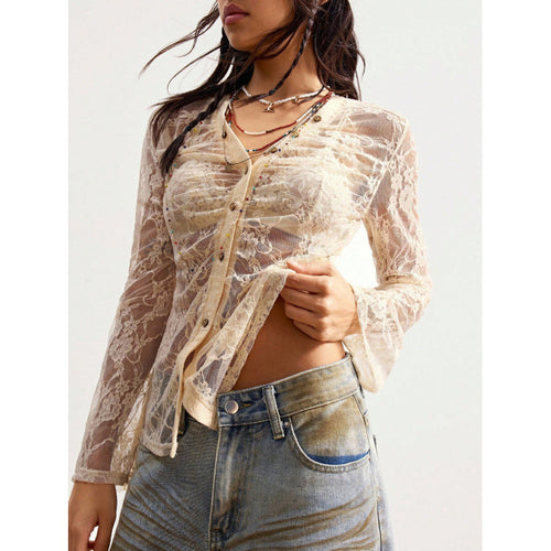 Damen Spitzenbluse mit zarter Wirkung und Knopfdetails Echo Archiv
