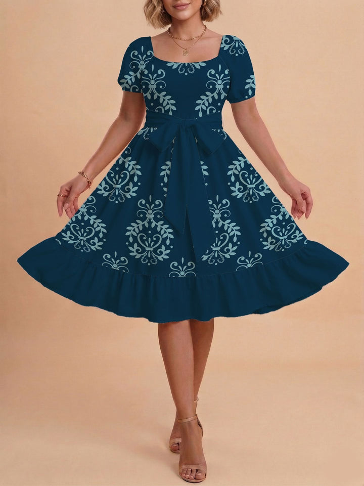 Damen Retro Maxikleid mit Puffärmeln und Taillengürtel Echo Archiv