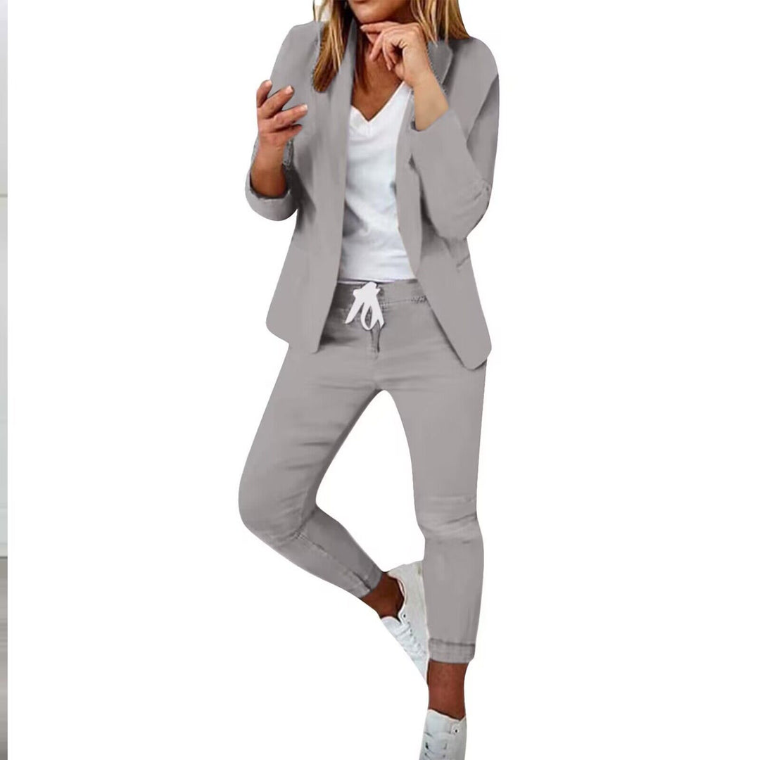Damen nan lässiges Hosenanzug-Set mit Joggerhose, Kordelzug und tailliertem Blazer Echo Archiv